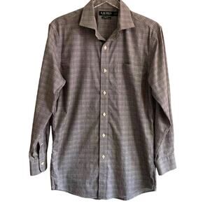 Lauren Ralph Lauren Black Label Men's Dress Shirt Sz 16 32/33 Black Cream Plaid